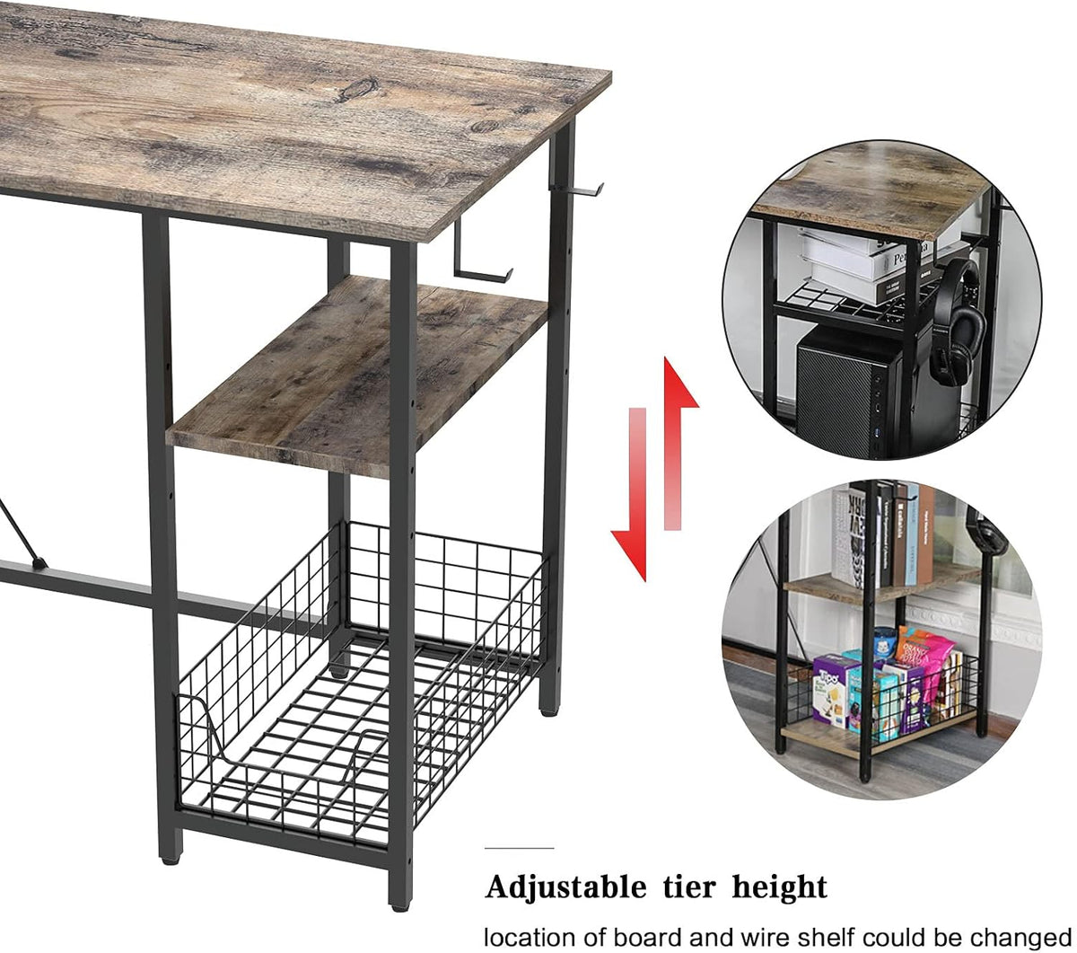 L-Shaped Computer Desk with Storage Shelves Drawer J7690