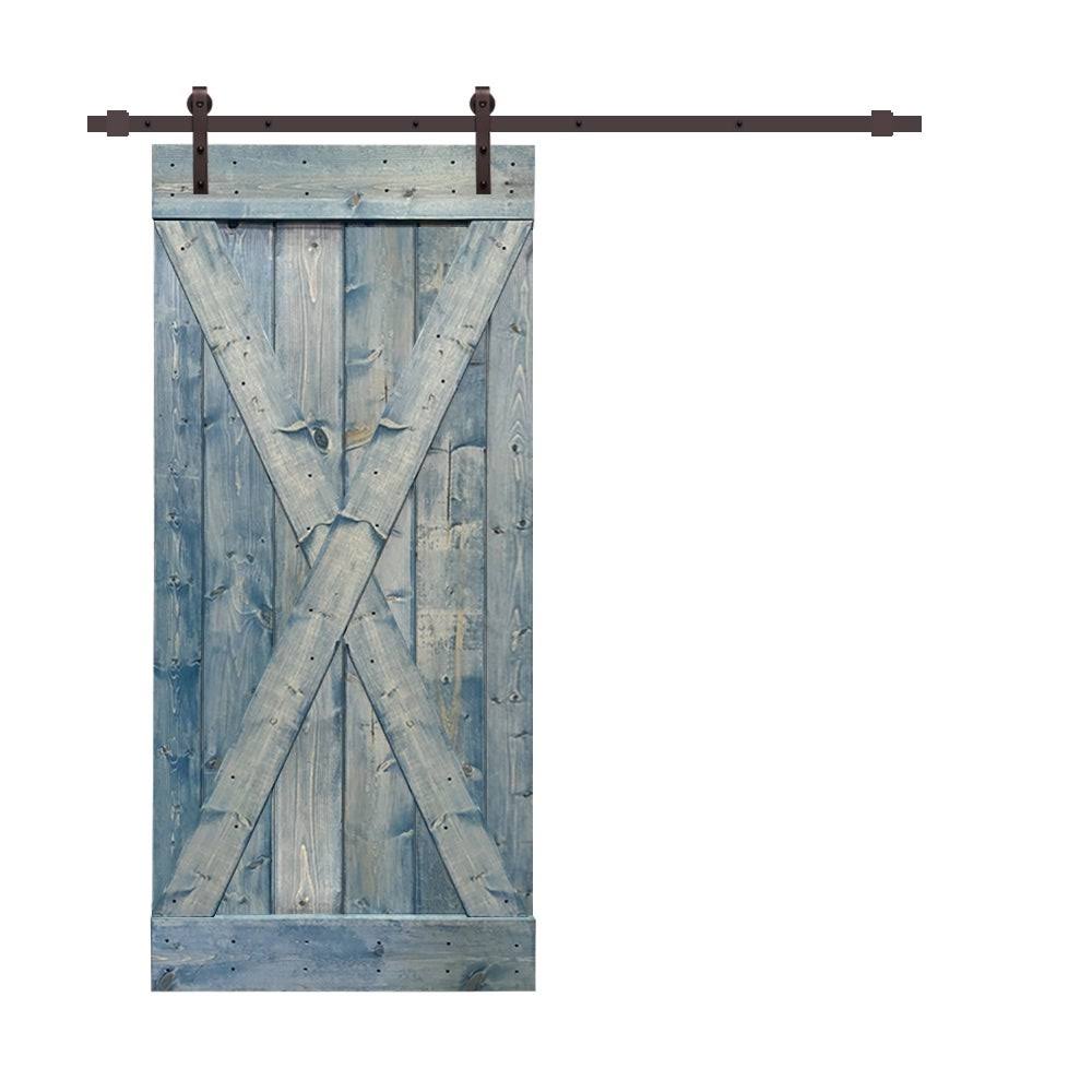 Cherry Red Stained Wood Interior Sliding Barn Door with Hardware Kit F34247