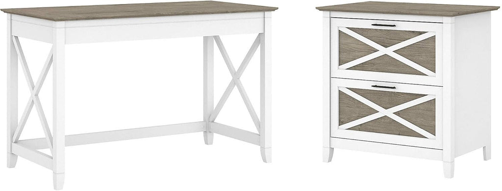 48W Cape Cod Gray Writing Desk with 2 Drawer Lateral File Cabinet Y767