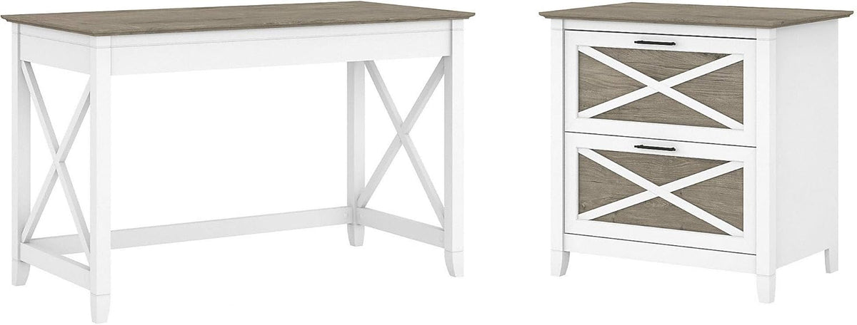 48W Cape Cod Gray Writing Desk with 2 Drawer Lateral File Cabinet Y767