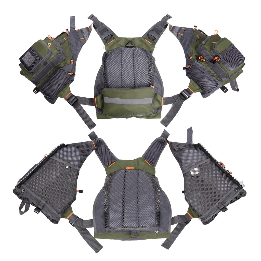 Breathable Utility Vest with 11 Zippered Pockets and Reflectors W8324