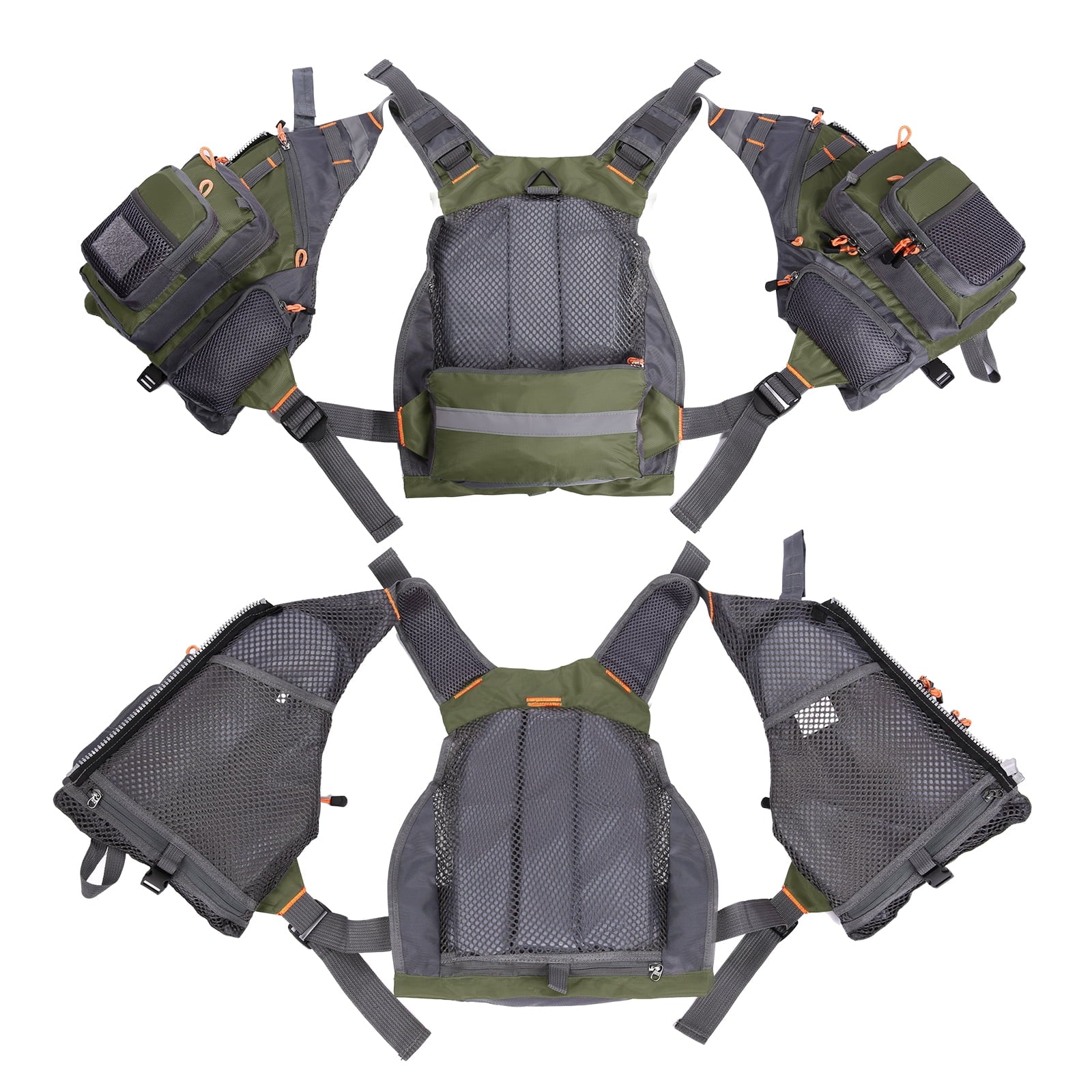 Breathable Utility Vest with 11 Zippered Pockets and Reflectors W8324