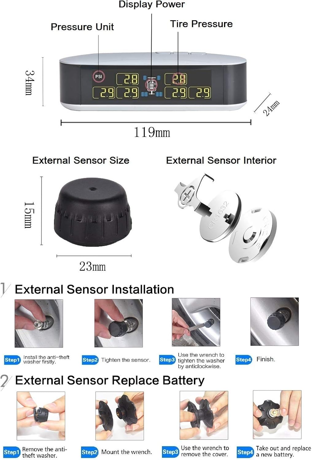 RV TPMS Tire Pressure Monitoring System for 4-6 Tires E63163