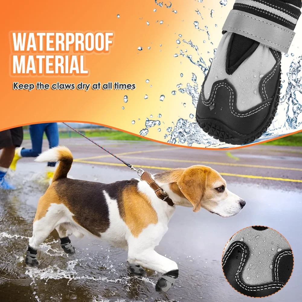 Waterproof Fleece Lined Dog Boots with Reflective Straps K566