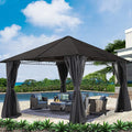 10x10 Hardtop Patio Gazebo with Netting and Screen Walls Curtains, Dark Gray W959