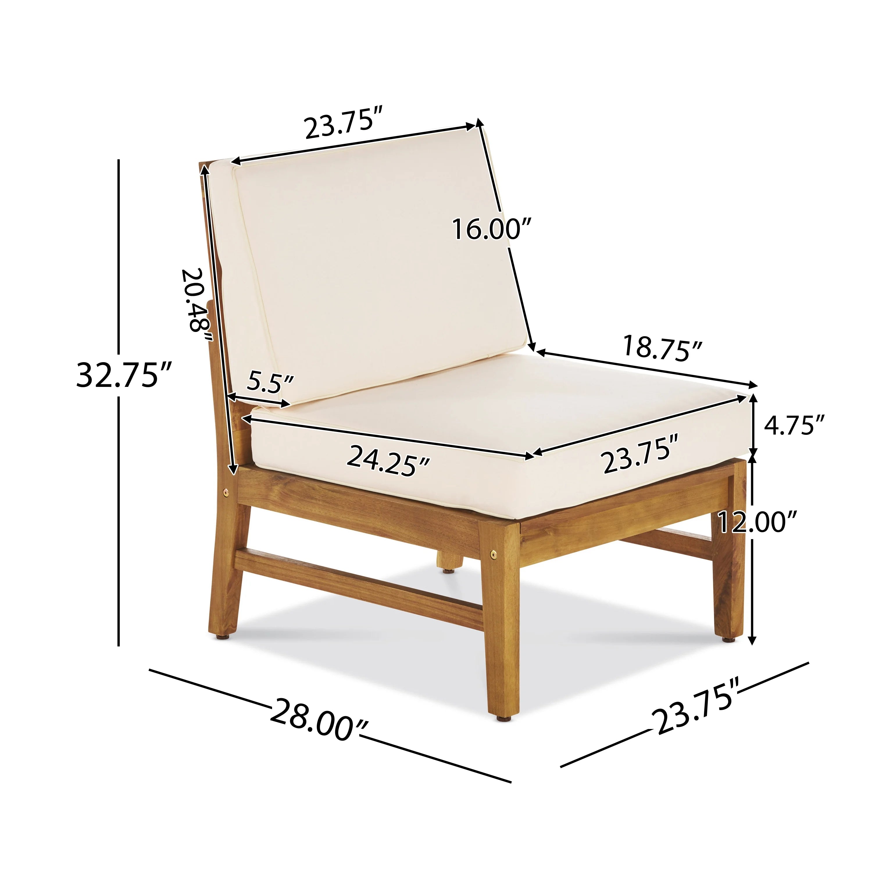 6 Piece Outdoor Acacia Wood Chat Set with Cushions, Teak Finish, Cream X652
