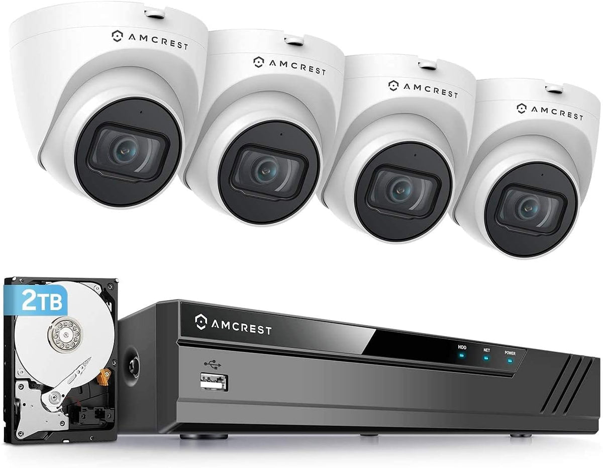 5MP POE Security Camera System Outdoor, 8CH NVR, 4pcs 5MP Turret POE Cameras, IP67 Metal Turret POE IP Cameras, Built in Mic, Pre-Installed 2TB Hard Drive Y3210