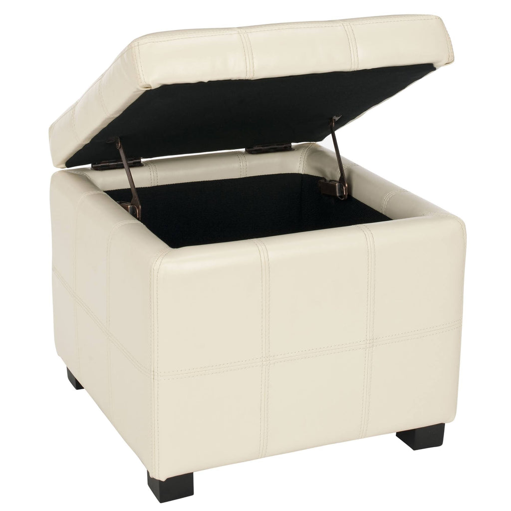 Cream Leather Tufted Storage Ottoman D47926