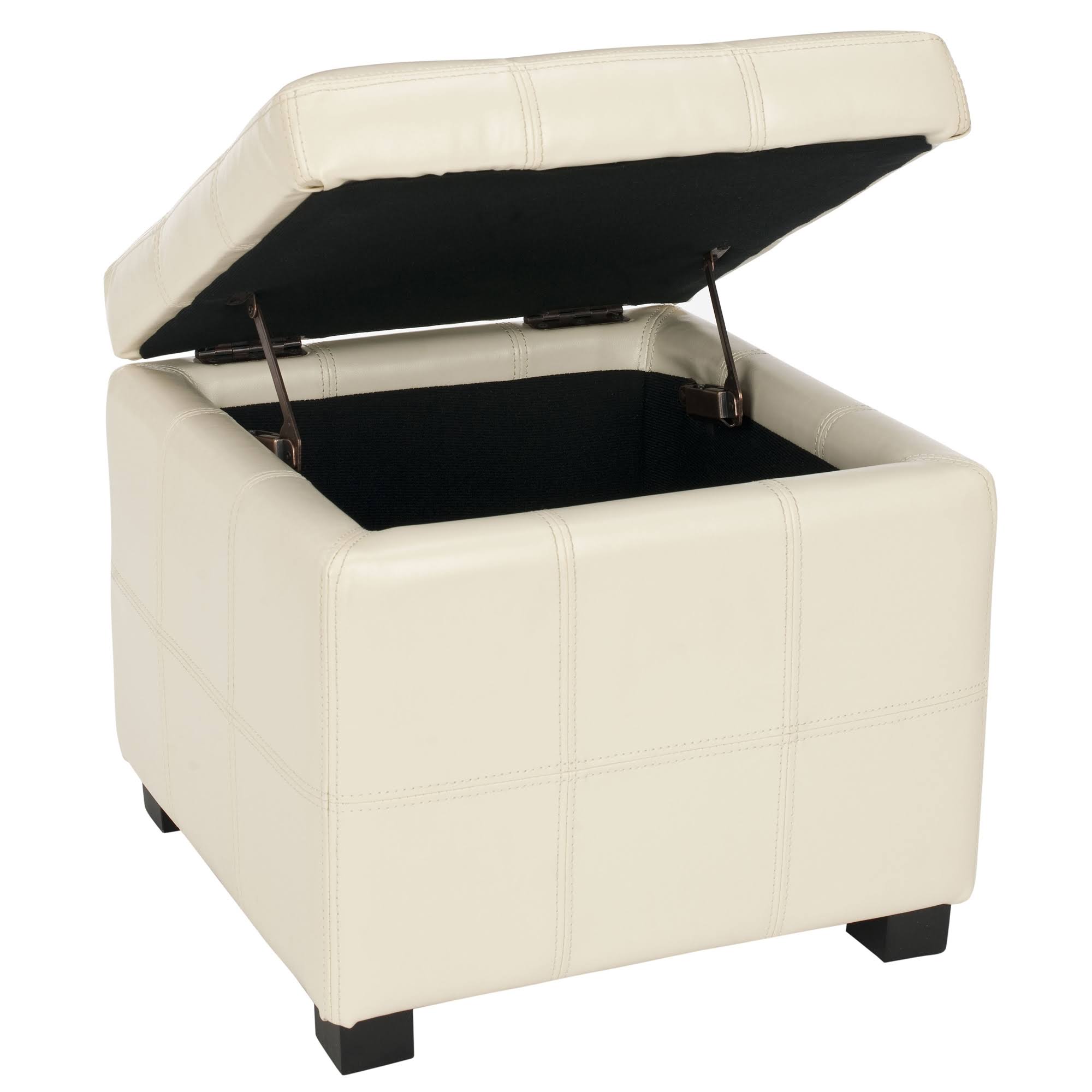 Cream Leather Tufted Storage Ottoman D47926