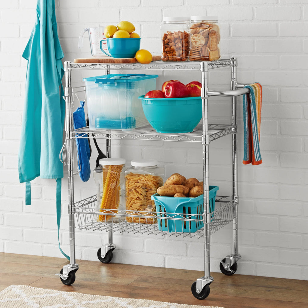 3-Tier Chrome Rolling Cart Q895663