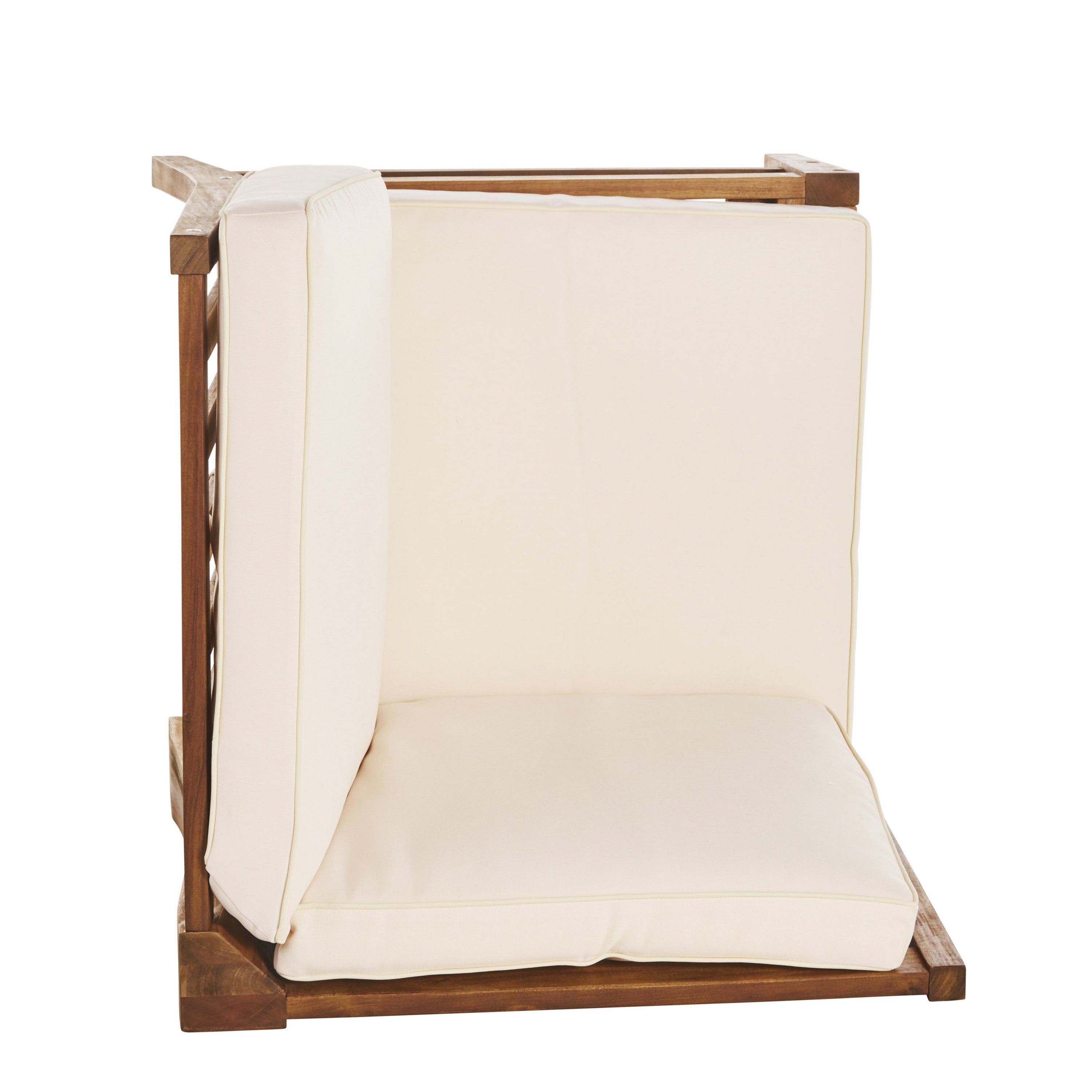 6 Piece Outdoor Acacia Wood Chat Set with Cushions, Teak Finish, Cream X652