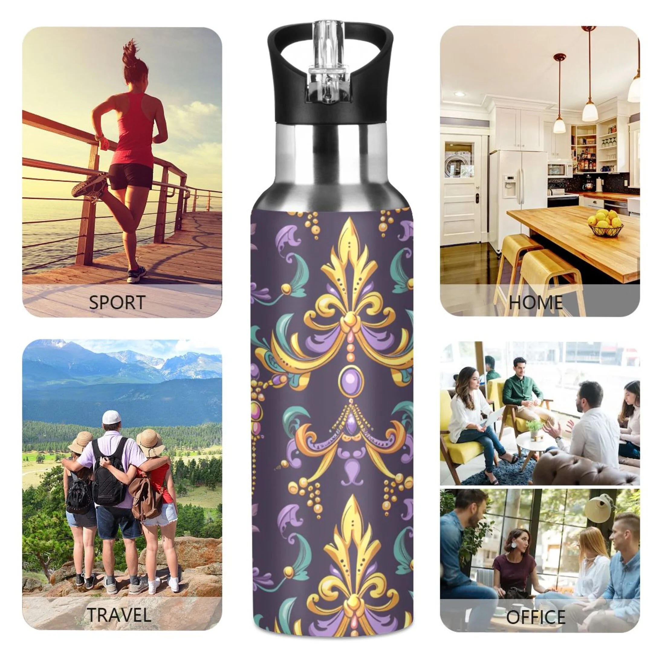20 oz Insulated Stainless Steel Water Bottle with Straw Lid D1511