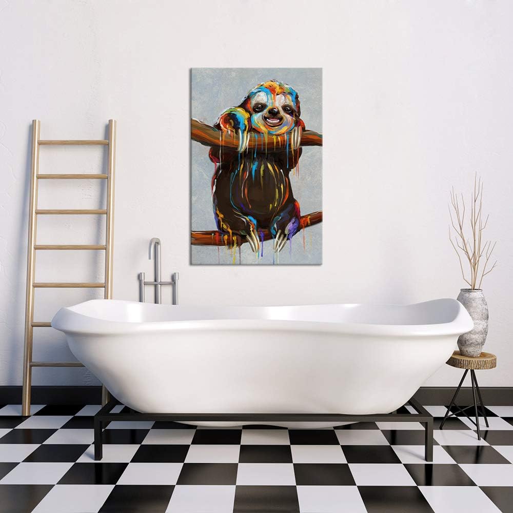 24x36 inches Colourful Sloth Canvas Wall Art Painting Print Q542