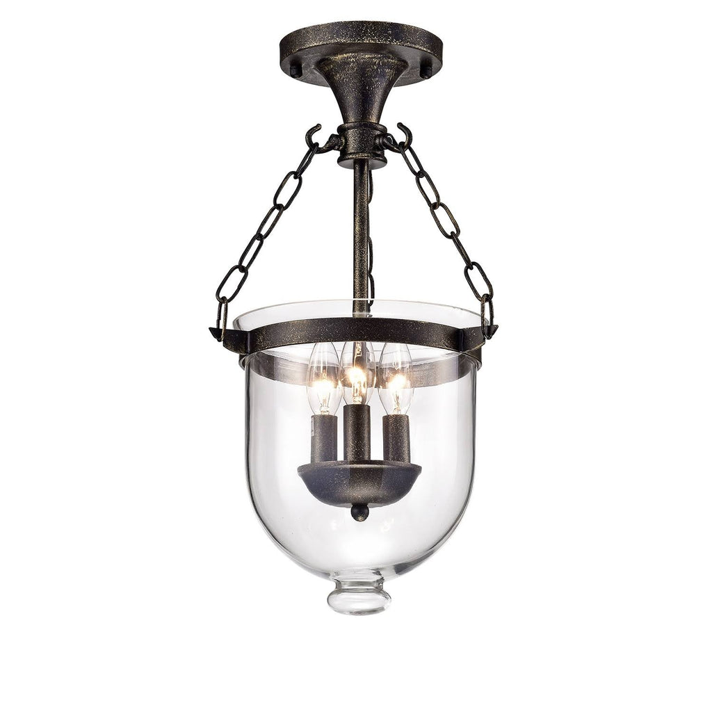 Antique Bronze 3-Light Glass Lantern Semi Flush Mount I15347
