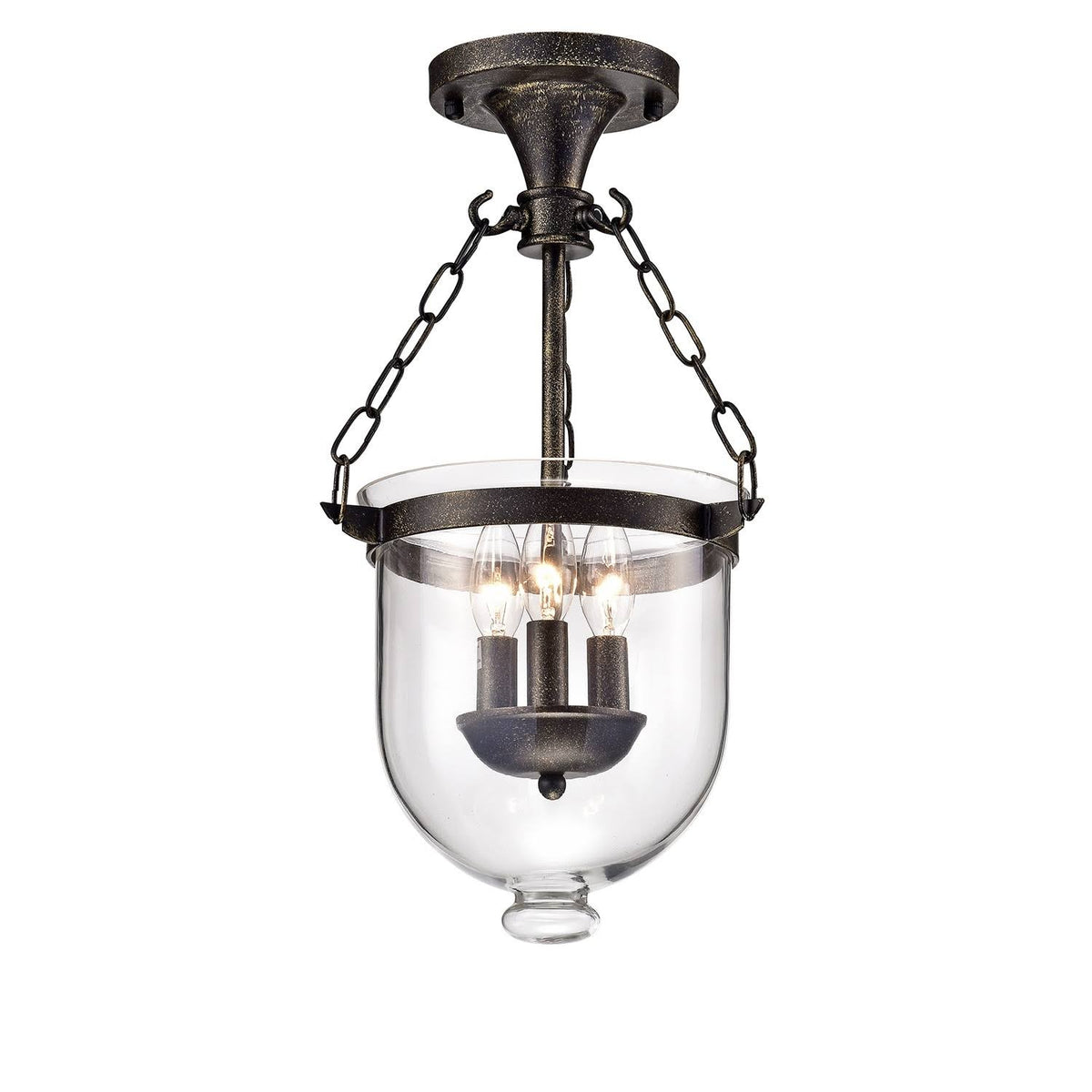 Antique Bronze 3-Light Glass Lantern Semi Flush Mount I15347