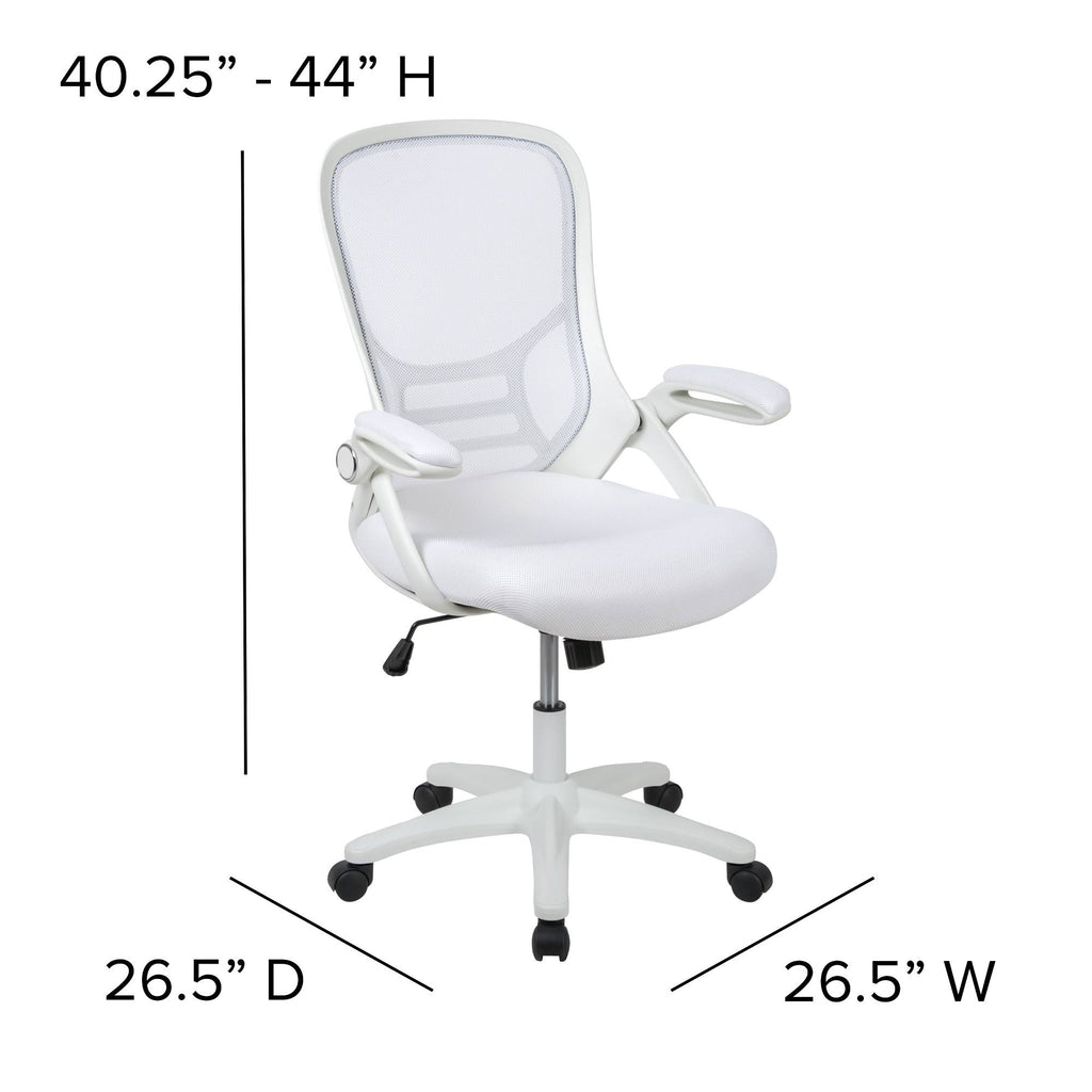White High Back Mesh Ergonomic Swivel Office Chair with Flip Up Arms U110