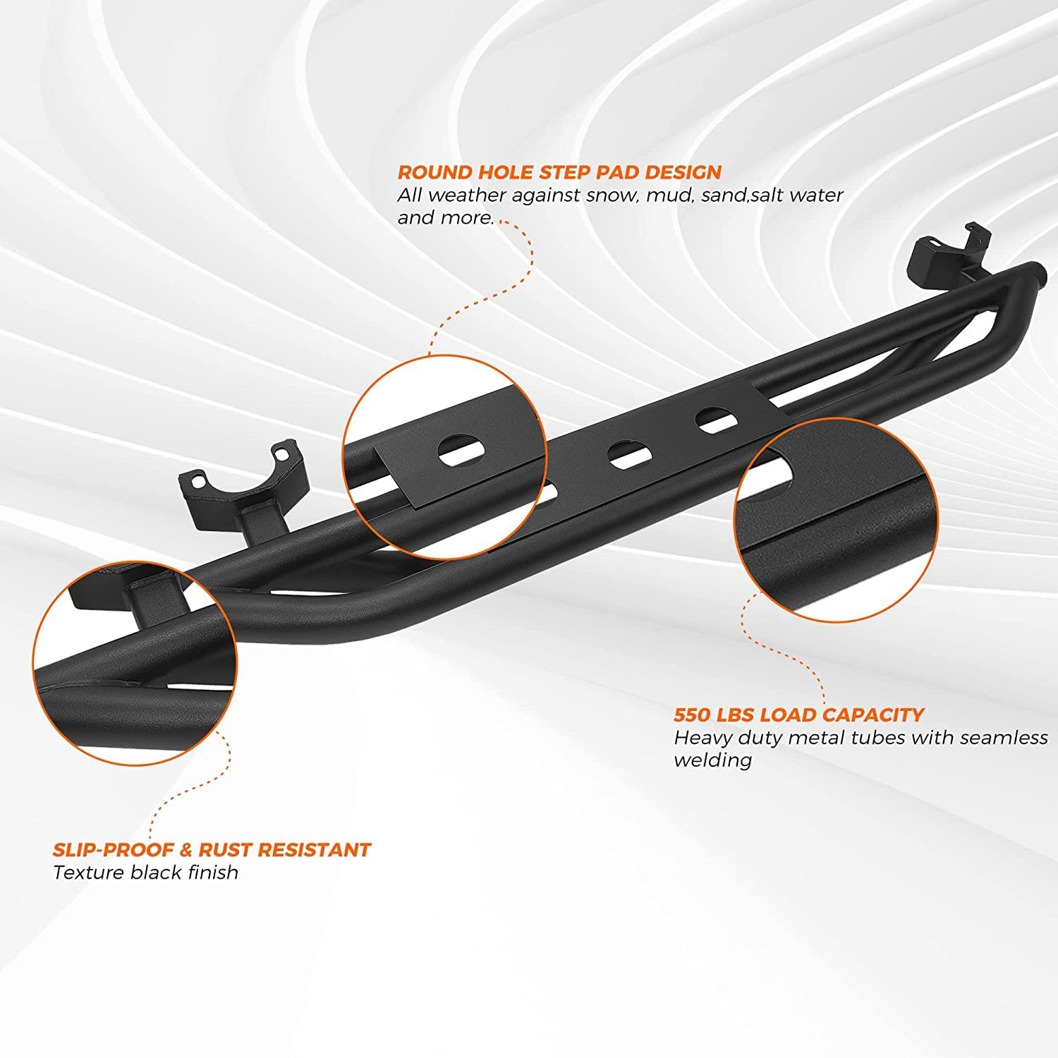 Black Steel Running Board Step Rails A974803