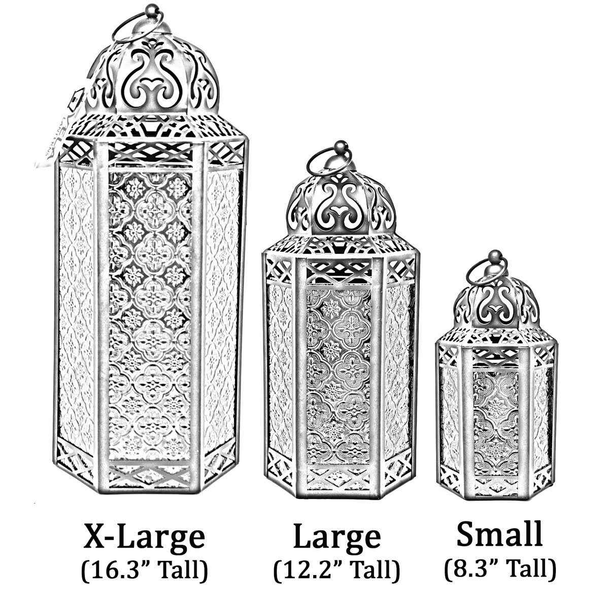 Set of 3 Amber Glass Candle Lanterns X49208