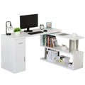 White L-Shaped Computer Desk with Storage Shelves, Cabinet and Drawer I851030