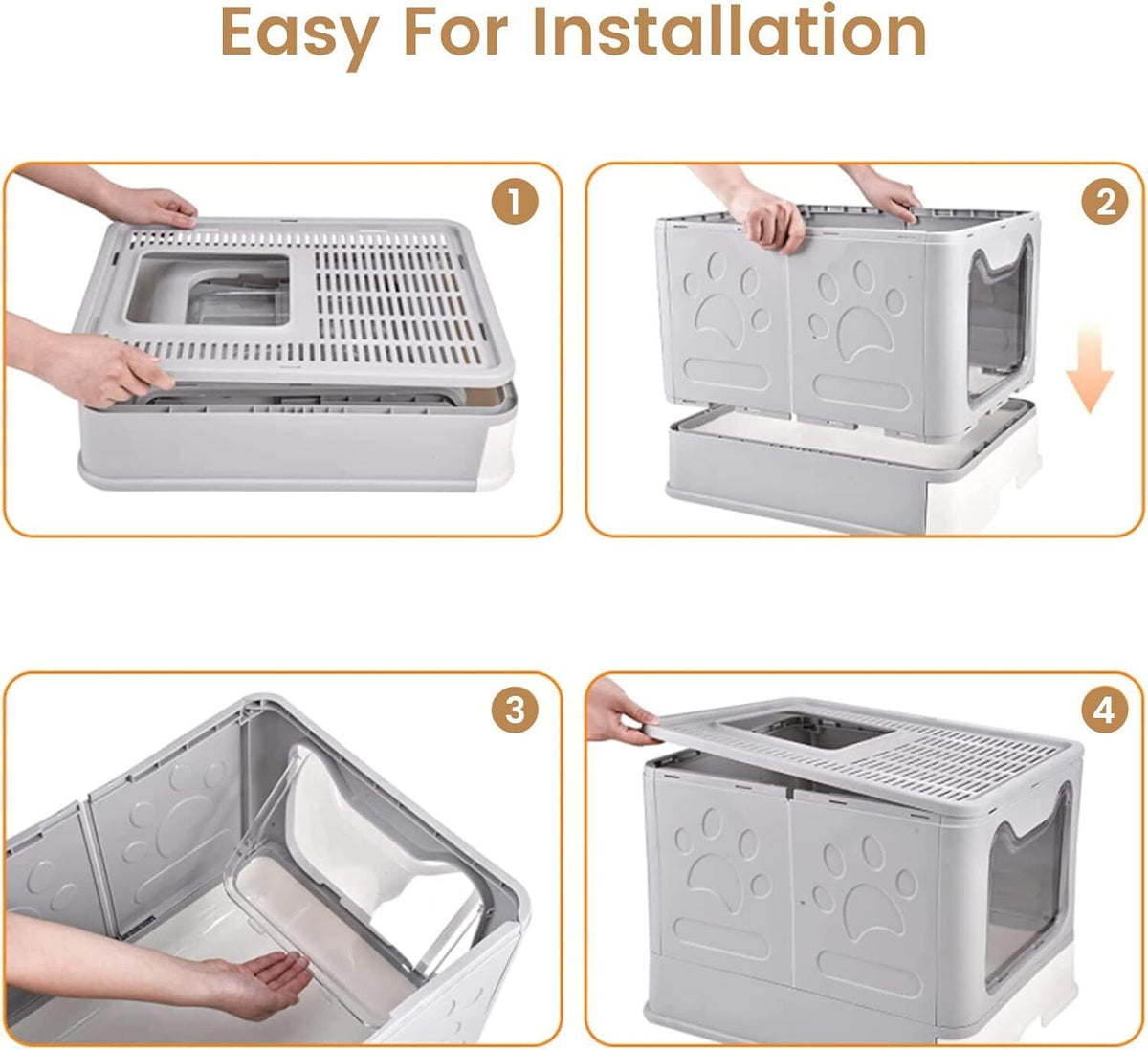 16.14" Foldable Enclosed Cat Litter Box with Lid E188710