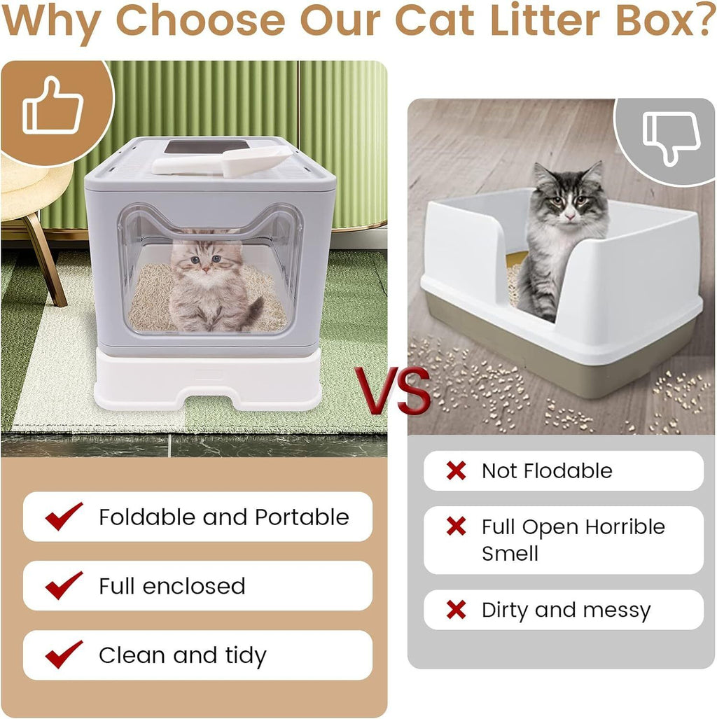 16.14" Foldable Enclosed Cat Litter Box with Lid E188710