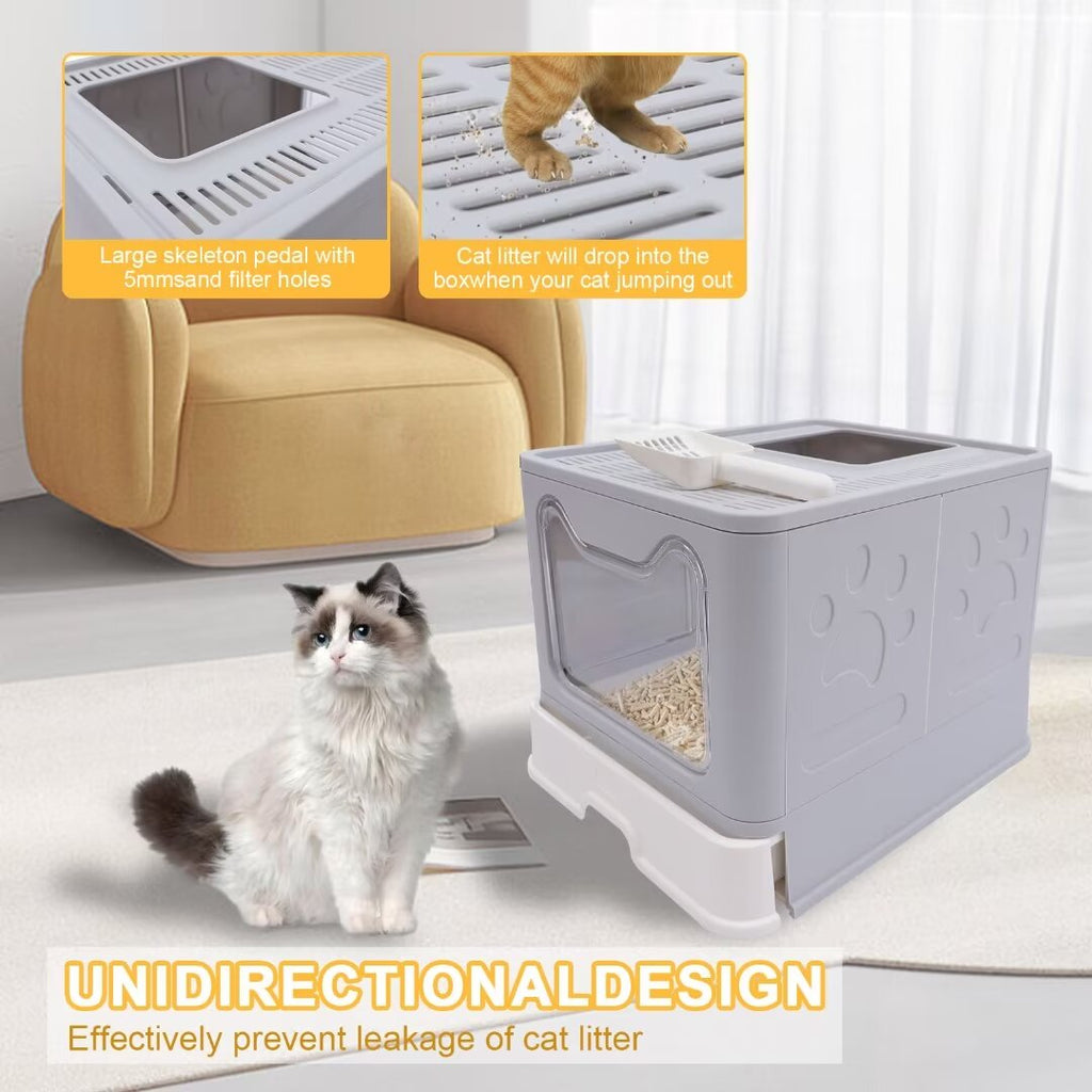 16.14" Foldable Enclosed Cat Litter Box with Lid E188710
