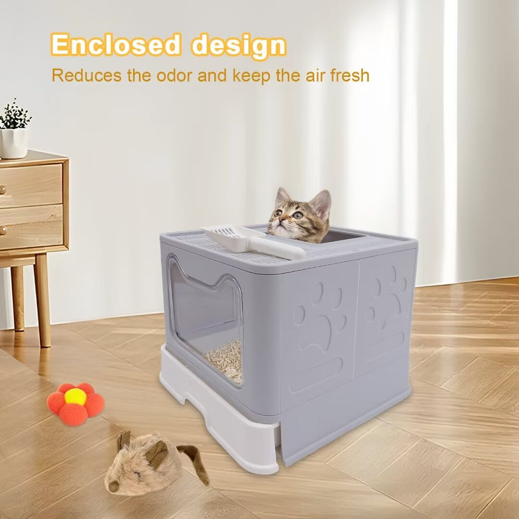 16.14" Foldable Enclosed Cat Litter Box with Lid E188710