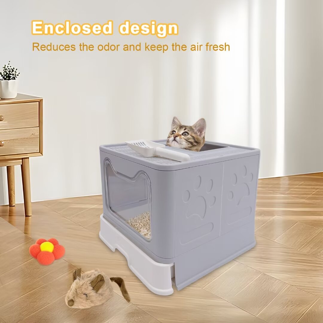 16.14" Foldable Enclosed Cat Litter Box with Lid E188710