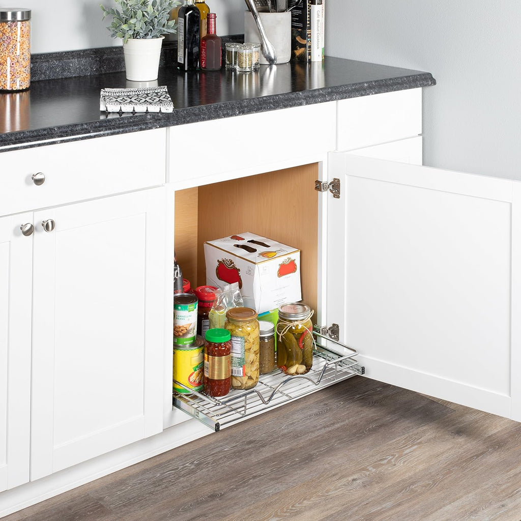 Chrome Finish Wire Frame Pull Out Drawer Cabinet Organizer, Pack of 2 A809888