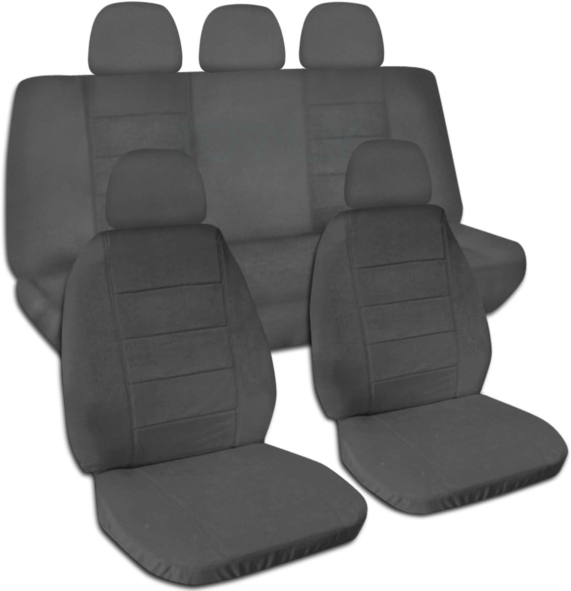 Charcoal Solid Color Car Seat Covers with 5 Headrest Covers D210