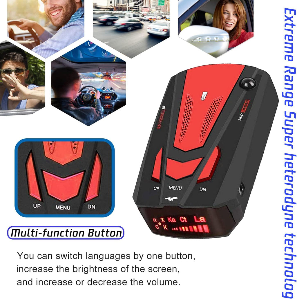 Radar Detector with LED Display, City/Highway Mode, Auto 360 Degree Detection (Red) I984124
