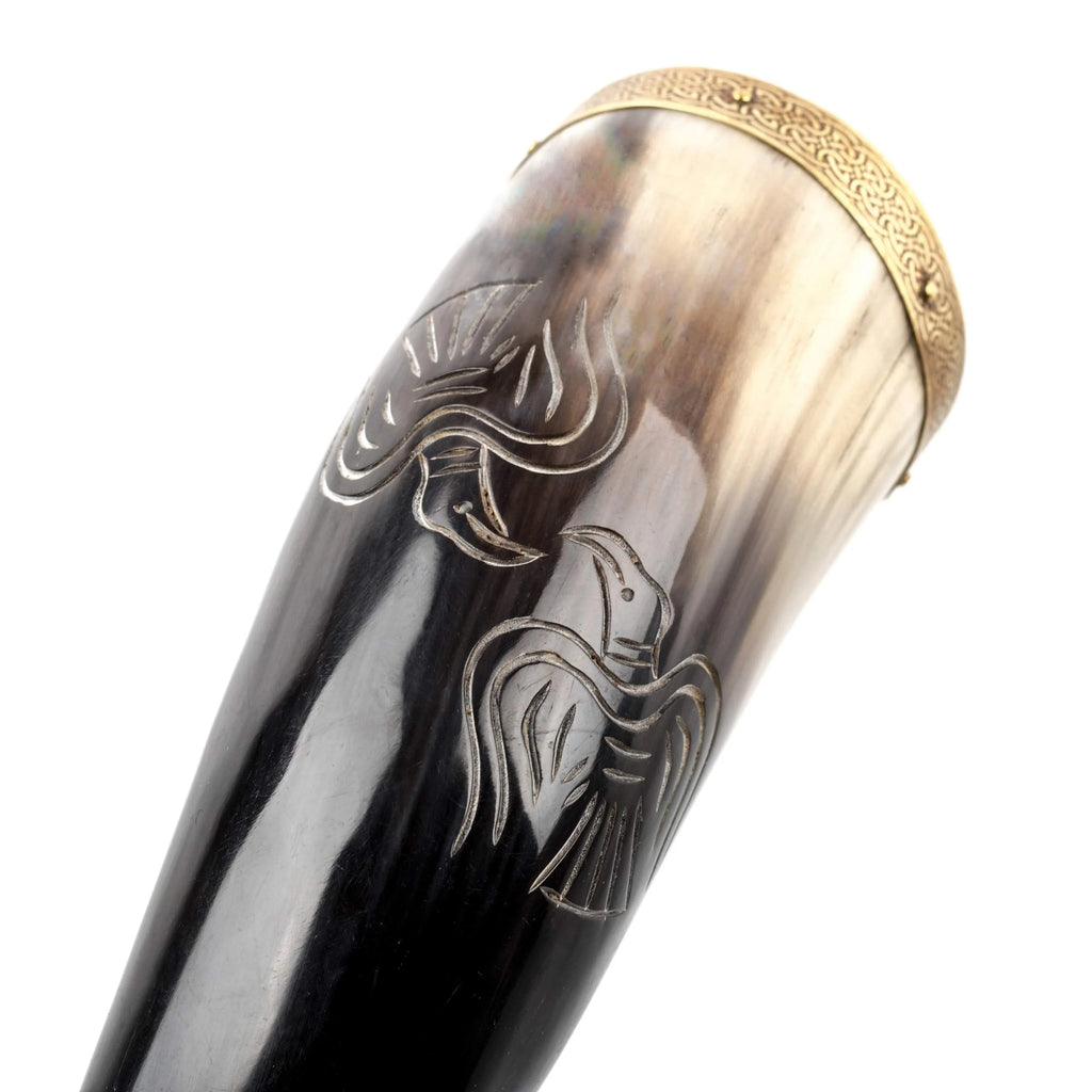 Polished Viking Drinking Horn with Black Leather Holder R86514