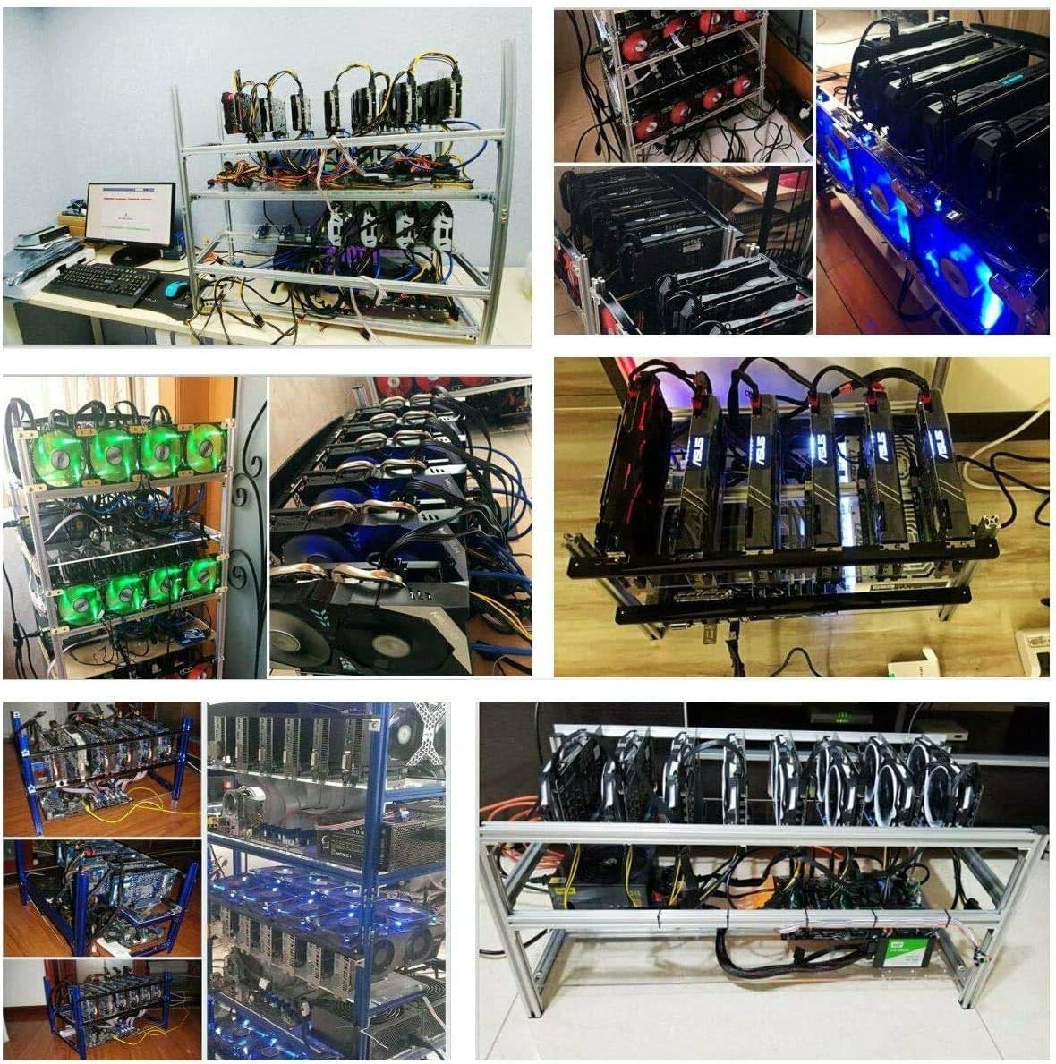 Black Aluminum Mining Rig Open Air Case with 18 Fans A135242