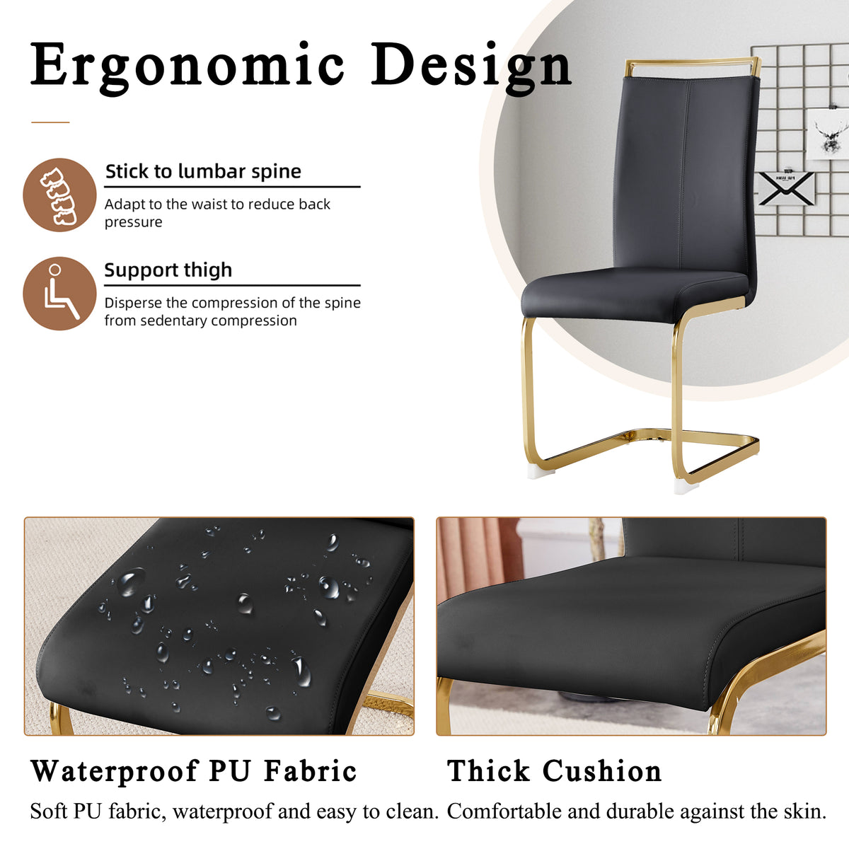 Black Rectangular Glass Dining Table Set with PU Leather Chairs G3987