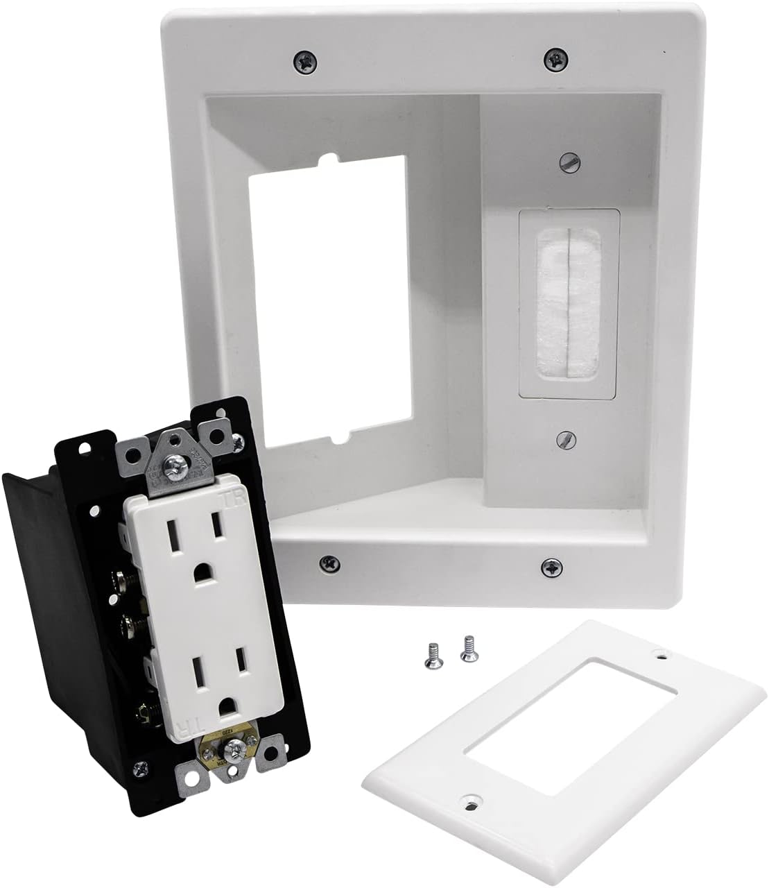 125V Wall Mount TV Power Outlet with Brush Wall Plate, Pack of 2 B78774