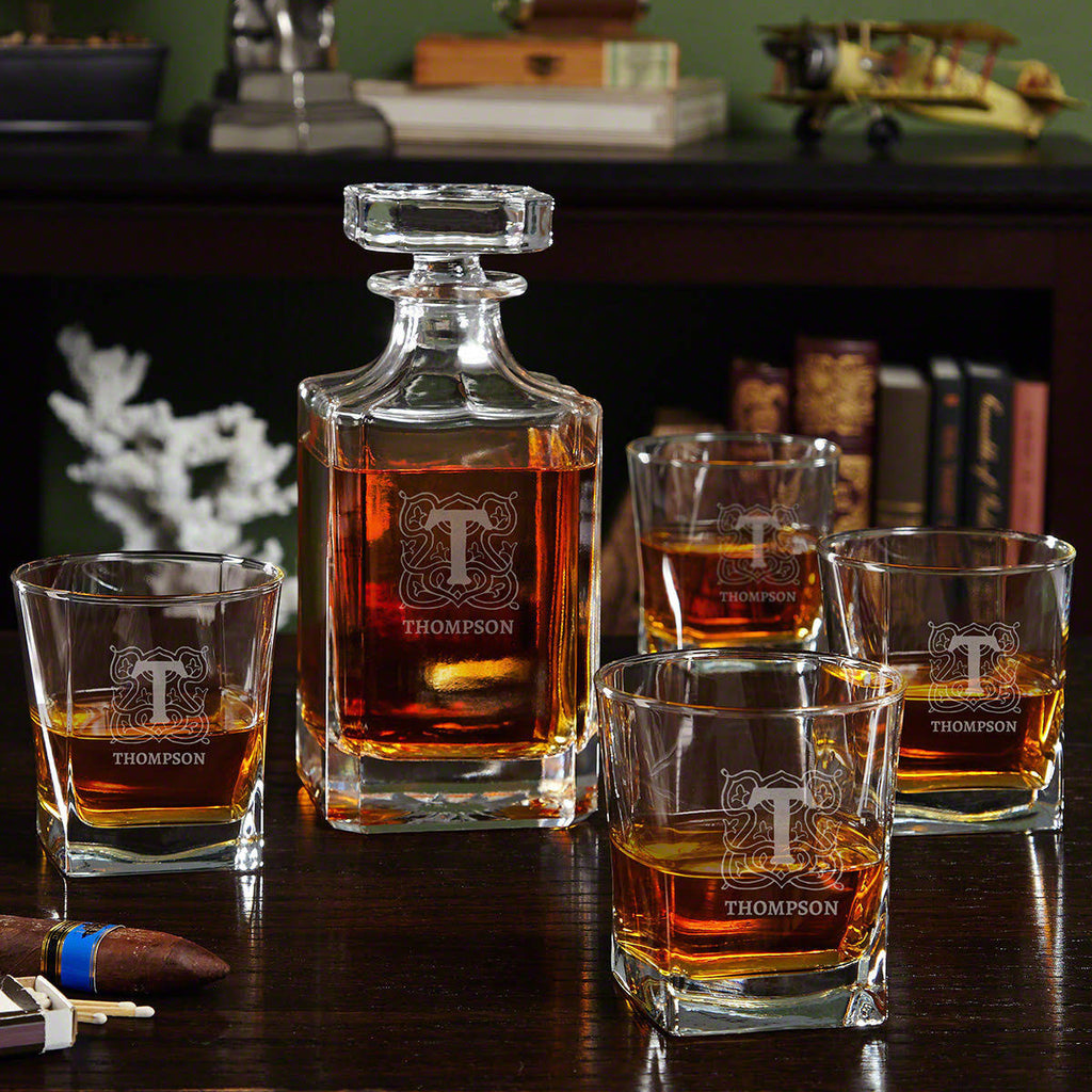 Whiskey Decanter Set with Decanter and Square Rocks Glasses B33888