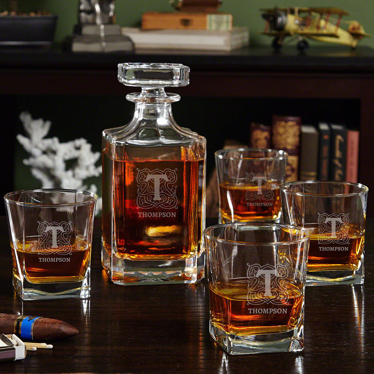 Whiskey Decanter Set with Decanter and Square Rocks Glasses B33888
