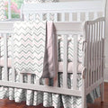 Pink and Gray Chevron Mini Crib Bumper Q869