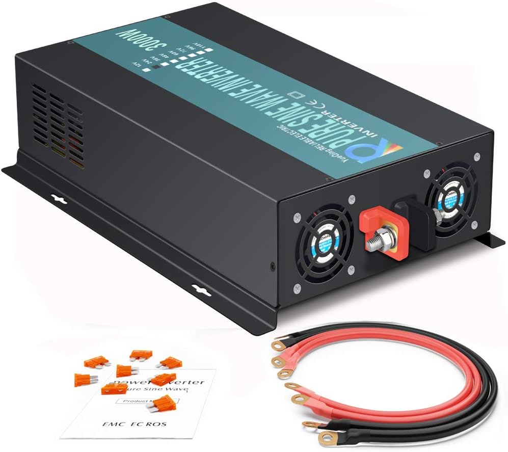 300W Pure Sine Wave Car Power Inverter 24VDC Black Pack of 2 V406614
