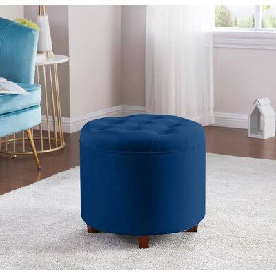 Navy Velvet Tufted Round Storage Ottoman T31949