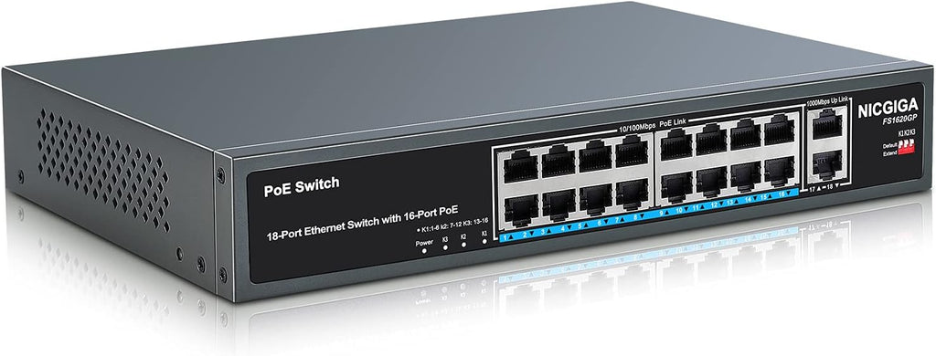 26 Port PoE Switch with 24 Ports 10/100Mbps PoE+@400W, 2 Gigabit Uplink Ports, Metal Case T168345