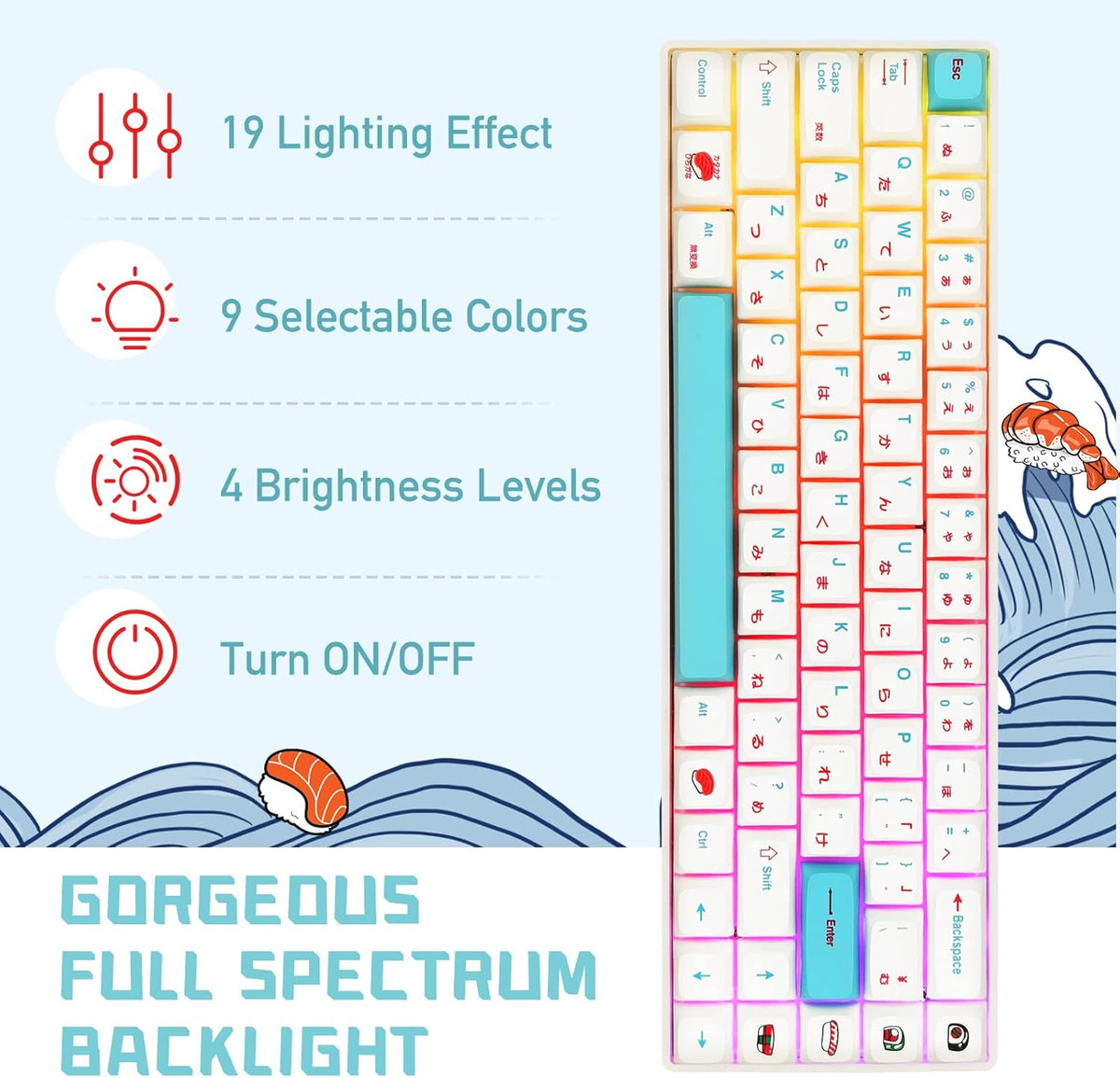 Wireless Mechanical Gaming Keyboard 68 Keys RGB Backlit PBT Keycaps Y614713