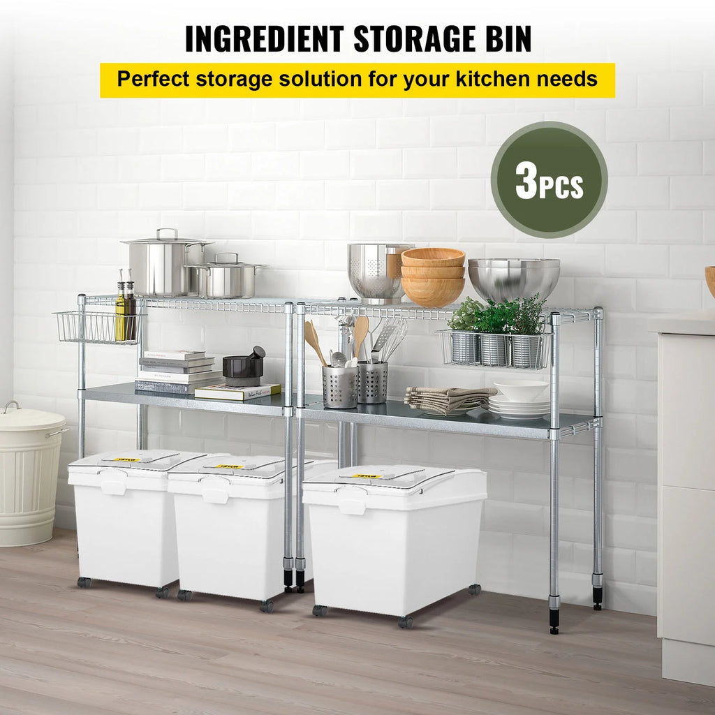 10.5 Gallons PP Ingredient Storage Bin with Scoop and Sliding Lid, 3 Pcs/Set W2870