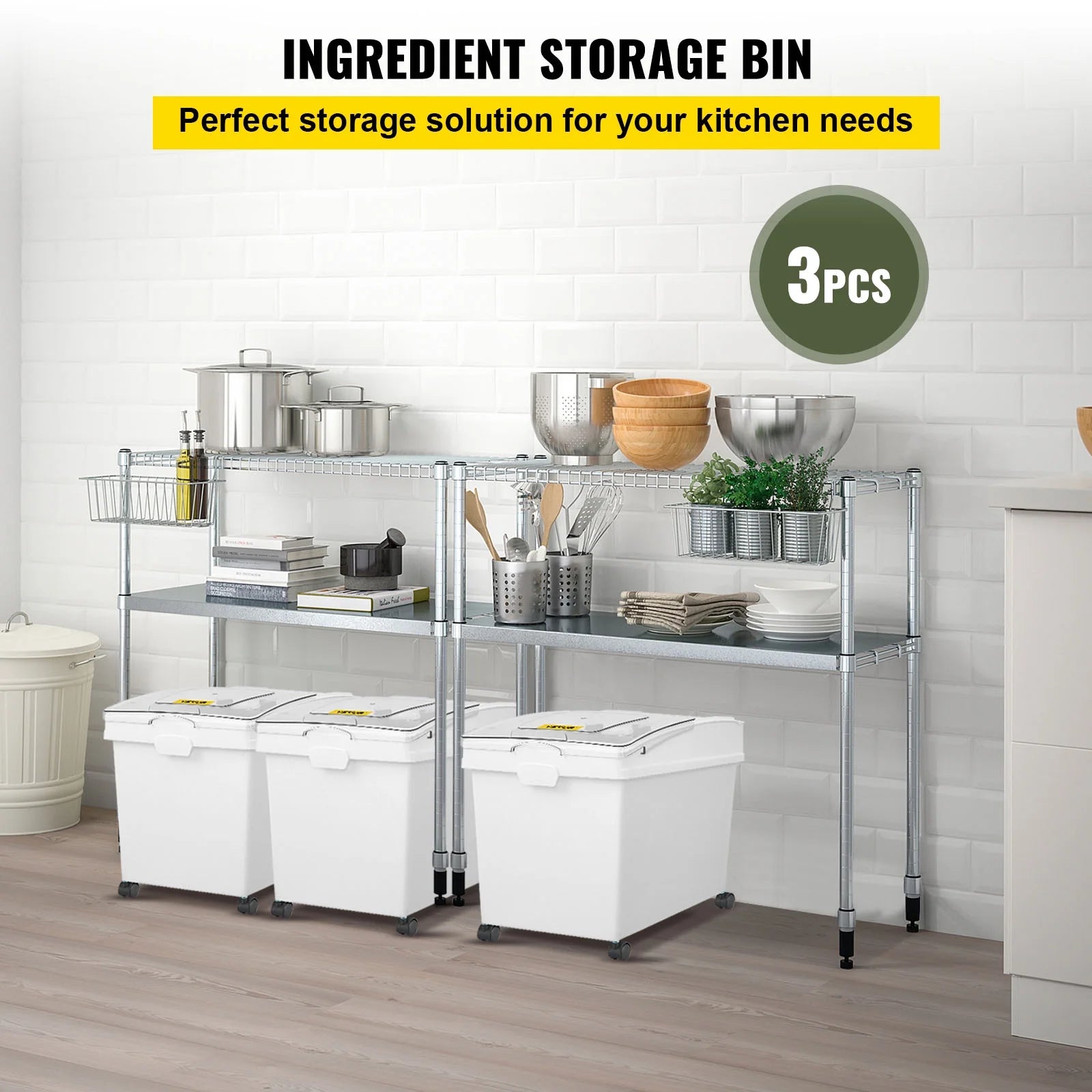 10.5 Gallons PP Ingredient Storage Bin with Scoop and Sliding Lid, 3 Pcs/Set W2870