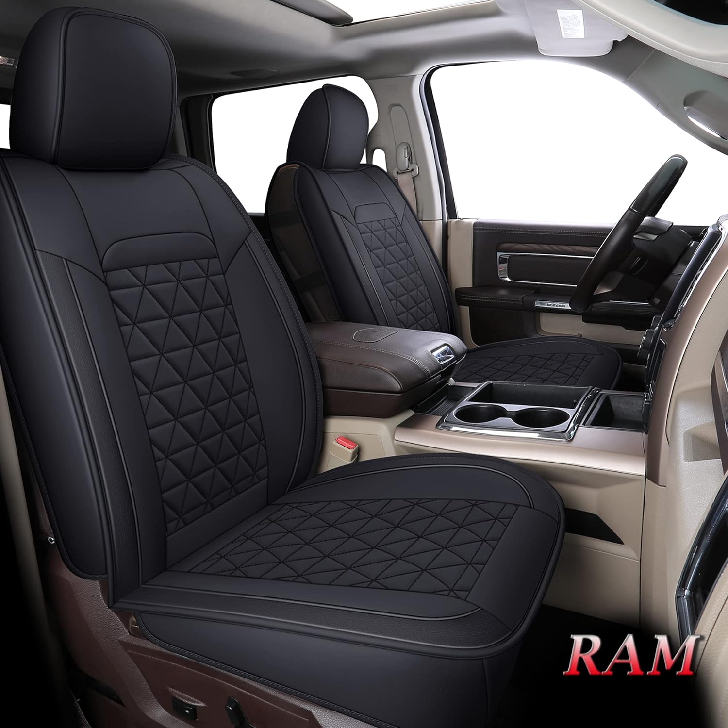 Red Waterproof Leather Seat Cover Protectors for RAM 1500 2500 3500 J960800