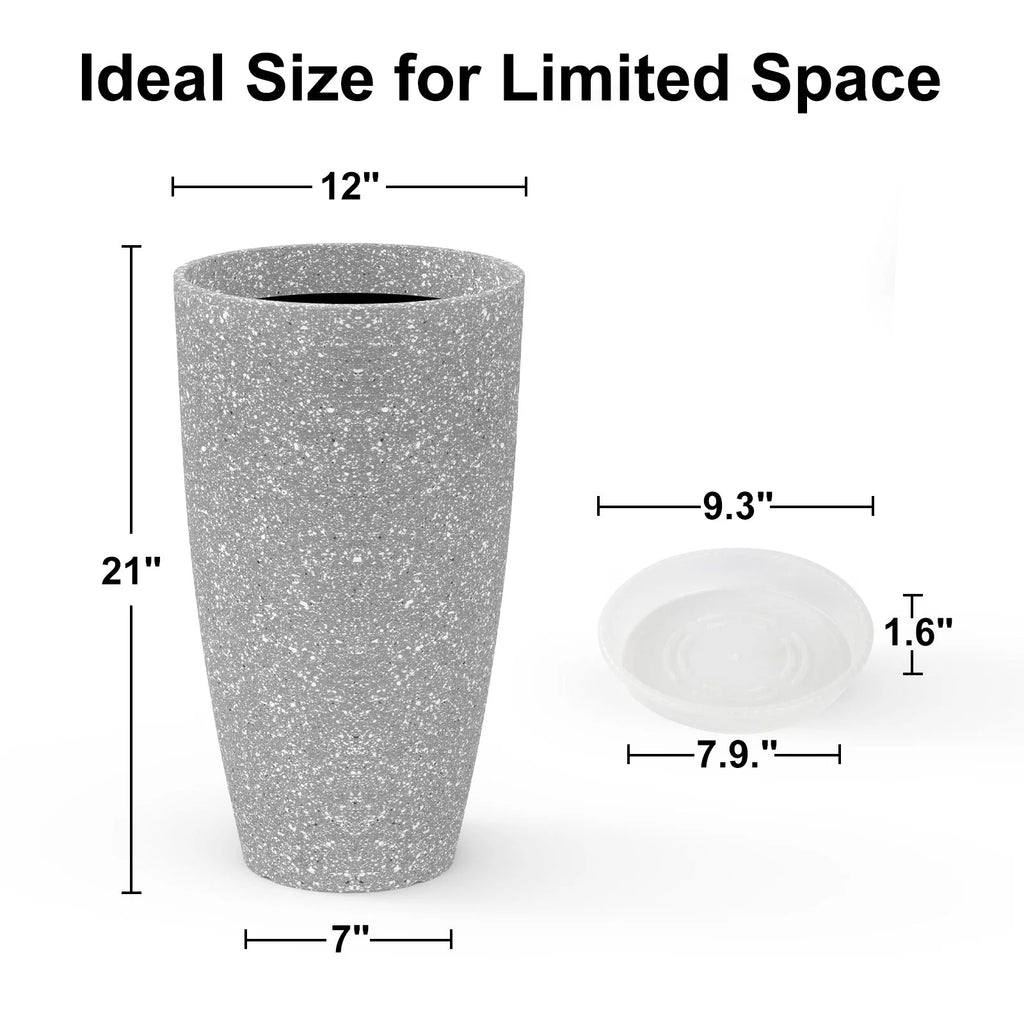 2 Pack 21in Tall Round Resin Planter, Gray T1621