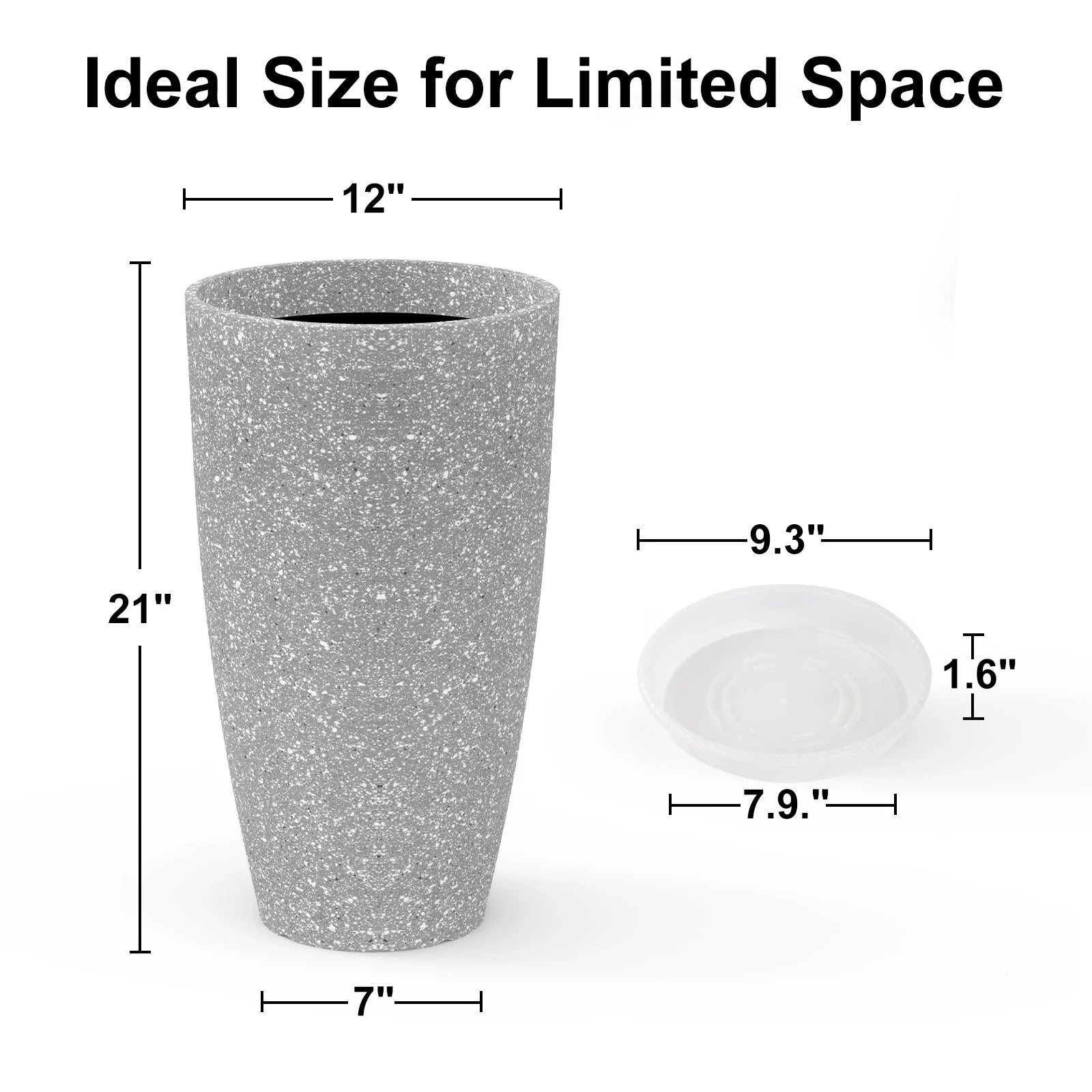 2 Pack 21in Tall Round Resin Planter, Gray T1621