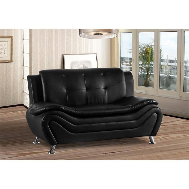 Black Faux Leather Loveseat S581
