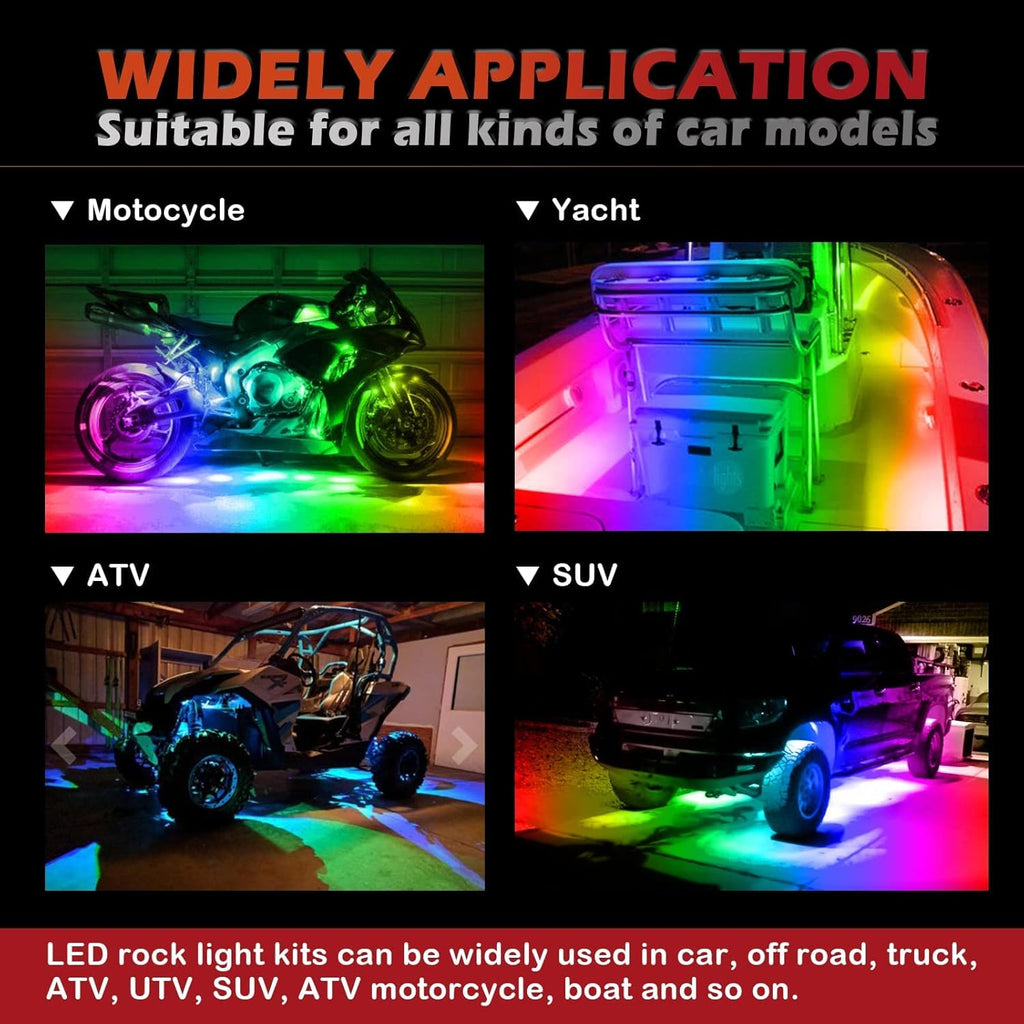 10 Pods RGB Rock Lights for Trucks, Multicolor Chasing Neon Underglow Lights Kits with APP/Remote Control & Music Mode, Waterproof IP68 Pack of 2 F773138