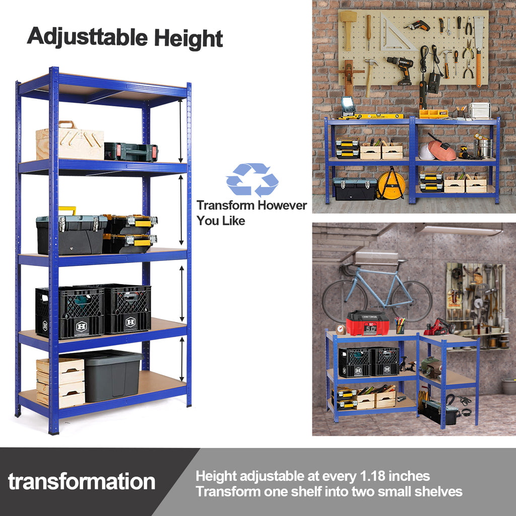 5 Tier Heavy Duty Metal Storage Shelving Unit, Blue C65343